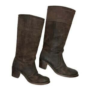 Frye Jean Jane Brown Roughout Leather Stitched Pull On Tall Riding Western Boots